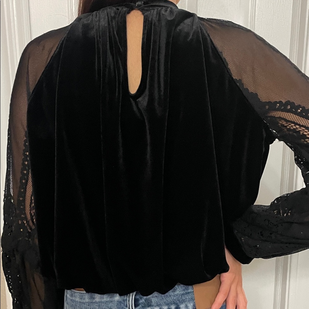 Free People Black Velvet & Lace Dream Team Blouse Size XS - Picture 3 of 7